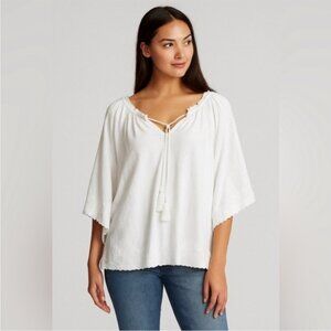 Lauren Ralph Lauren Black Label White Peasant Blouse Embroidered on Sleeves XL